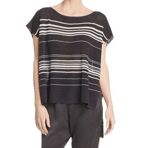 Eileen Fisher Organic Linen Top‎ Women's Medium Gray Poncho Shirt Bateau Neck